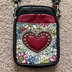 Brighton Embellished Leather Floral Heart Bag Adjustable Strap Whimsical